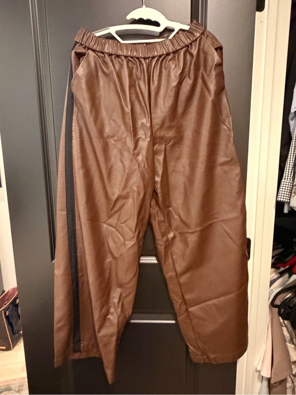 Maeve Brown Faux Leather Elastic Waist Pants